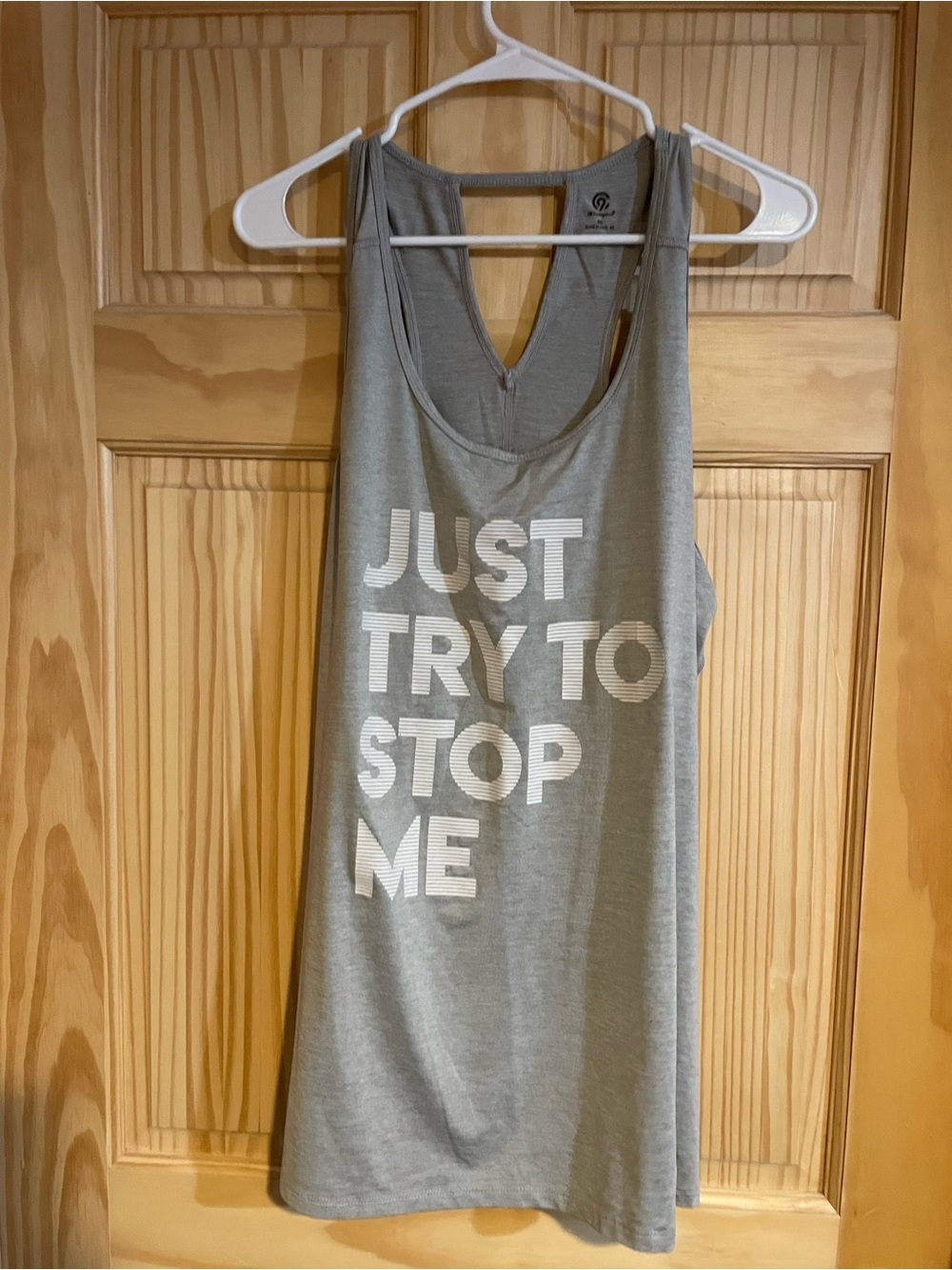 Champion Gray Women's Graphic Racerback Tank - White Text